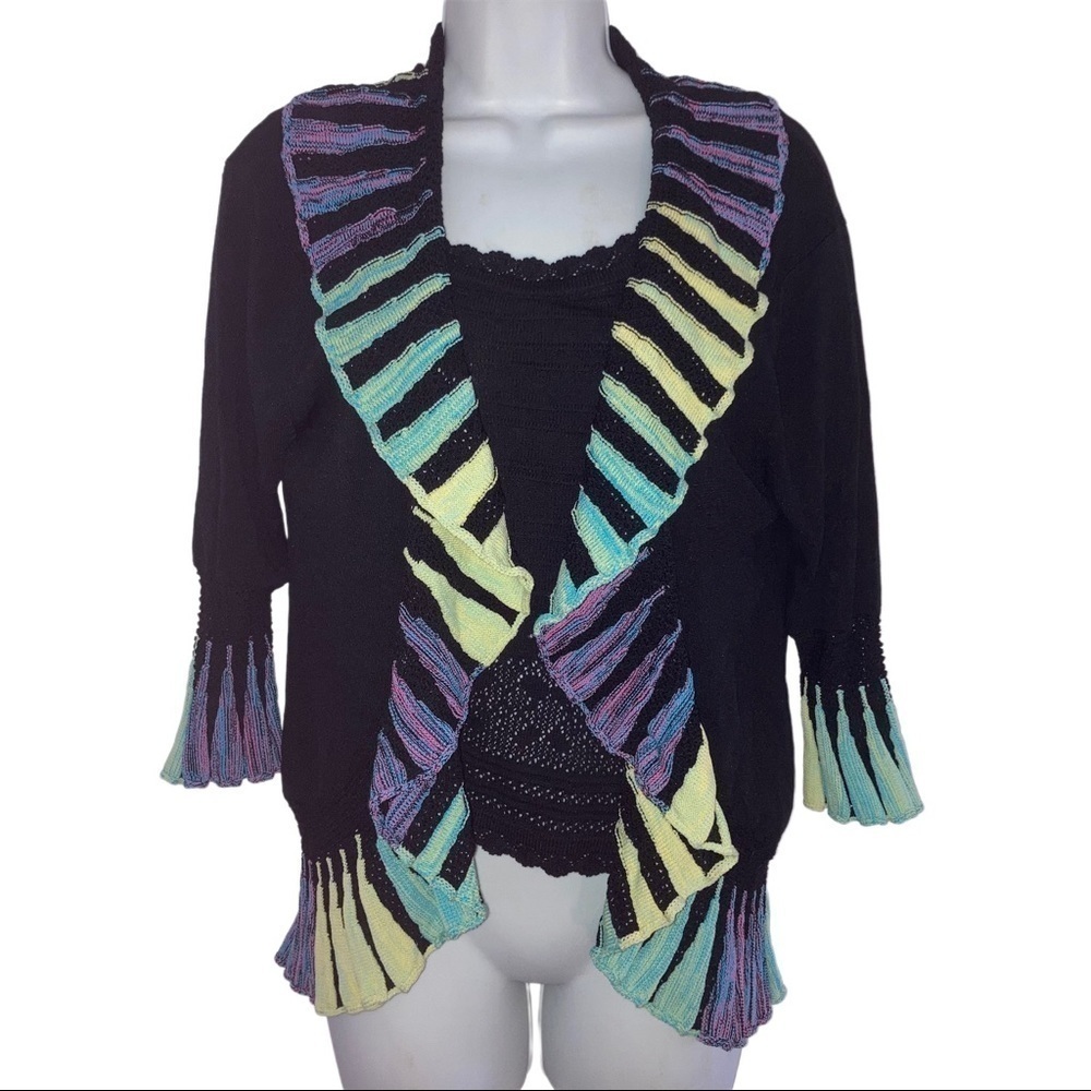 Adore Cardigan Sweater Open Front 3/4 Sleeves M Black *